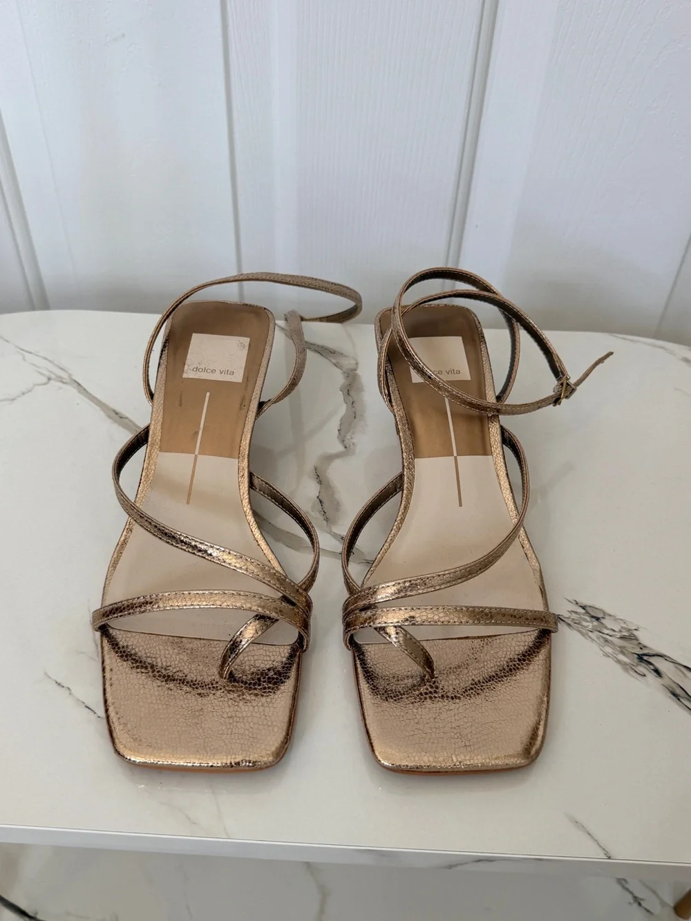 Dolce Vita Metallic Rose Gold Strappy Heeled Sandals